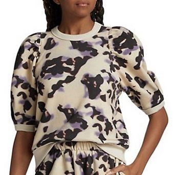 Puff Sleeve Crew Neck Sweatshirt in Blonde Tortoise