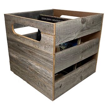 Rustic Farmhouse Reclaimed Wood Vinyl Record Organizing Storage Crate