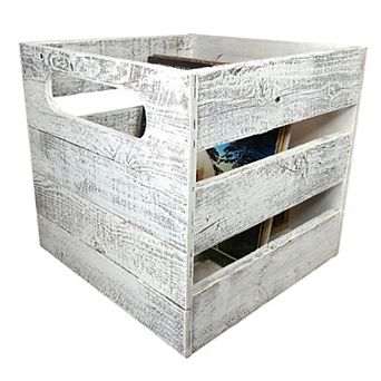 Rustic Farmhouse Reclaimed Wood Vinyl Record Organizing Storage Crate