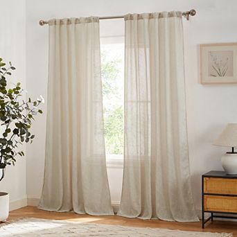 HLC.me Emily Faux Linen Semi Sheer Rod Pocket Back Tab Lightweight Wide Window Curtains, 2 Panels