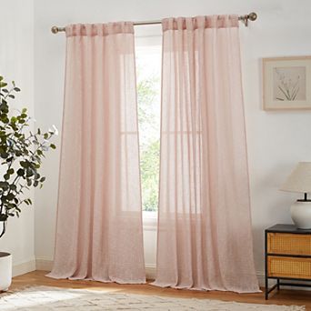 HLC.me Emily Faux Linen Semi Sheer Rod Pocket Back Tab Lightweight Wide Window Curtains, 2 Panels