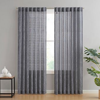 HLC.me Emily Faux Linen Semi Sheer Rod Pocket Back Tab Lightweight Wide Window Curtains, 2 Panels
