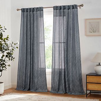 HLC.me Emily Faux Linen Semi Sheer Rod Pocket Back Tab Lightweight Wide Window Curtains, 2 Panels