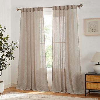 HLC.me Emily Faux Linen Semi Sheer Rod Pocket Back Tab Lightweight Wide Window Curtains, 2 Panels