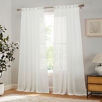 HLC.me Emily Faux Linen Semi Sheer Rod Pocket Back Tab Lightweight Wide Window Curtains, 2 Panels