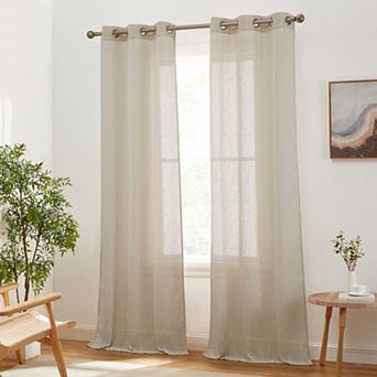 HLC.me Emily Faux Linen Semi Sheer Light Filtering Grommet Lightweight Window Curtains, 2 Panels