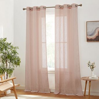 HLC.me Emily Faux Linen Semi Sheer Light Filtering Grommet Lightweight Window Curtains, 2 Panels