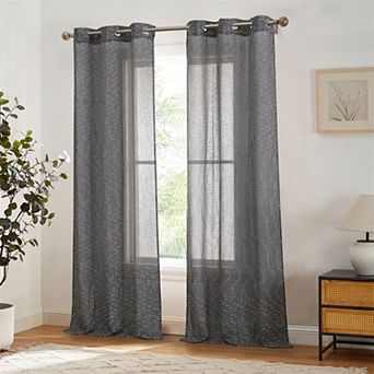 HLC.me Emily Faux Linen Semi Sheer Light Filtering Grommet Lightweight Window Curtains, 2 Panels