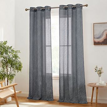 HLC.me Emily Faux Linen Semi Sheer Light Filtering Grommet Lightweight Window Curtains, 2 Panels