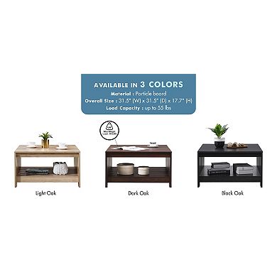 31.5 in. Farmhouse Square Coffee Table with Open Storage for Living Room