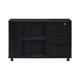 3-Drawer 39 in W Rolling Lateral File Cabinet with Locker and Open Storage Shelves for Home Office