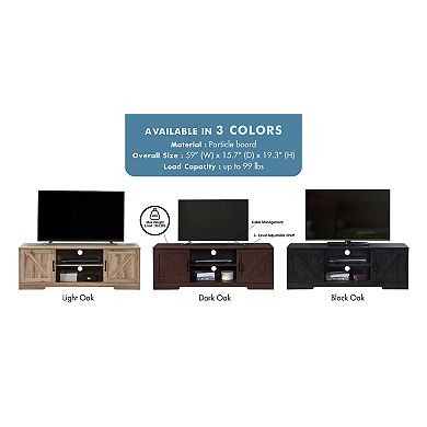59 in. Farmhouse TV Stand For TVs Up To 65" with 2 Cabinets, Wood Barn Door Media TV Console Table