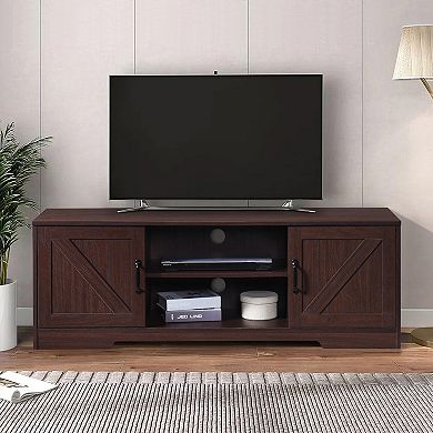 59 in. Farmhouse TV Stand For TVs Up To 65" with 2 Cabinets, Wood Barn Door Media TV Console Table