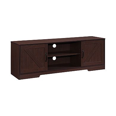 59 in. Farmhouse TV Stand For TVs Up To 65" with 2 Cabinets, Wood Barn Door Media TV Console Table