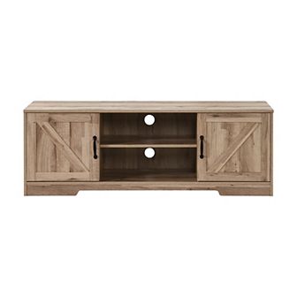 59 in Farmhouse TV Stand For TVs Up To 65" with 2 Cabinets, Wood Barn Door Media TV Console Table