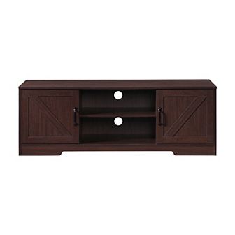 59 in Farmhouse TV Stand For TVs Up To 65" with 2 Cabinets, Wood Barn Door Media TV Console Table