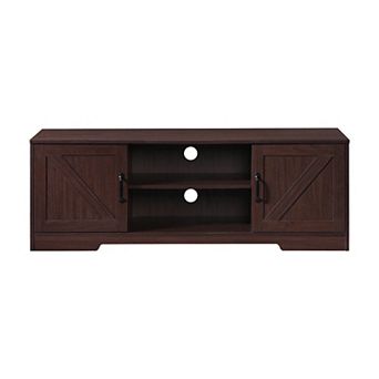 59 in Farmhouse TV Stand For TVs Up To 65" with 2 Cabinets, Wood Barn Door Media TV Console Table