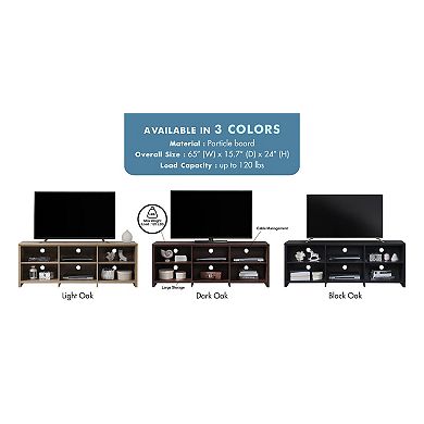 65 in. Modern TV Stand For TVs Up To 72" With 6 Open Shelves With Storage, TV Console Table