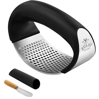 Zulay Kitchen Stainless Steel Garlic Press Rocker with Peeler and Scraper