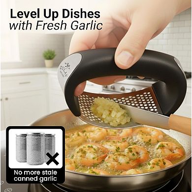 Zulay Kitchen Stainless Steel Garlic Press Rocker with Peeler and Scraper