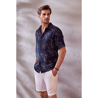 Men's Cubavera Allover Embroidery Woven Short Sleeve Button Up Shirt