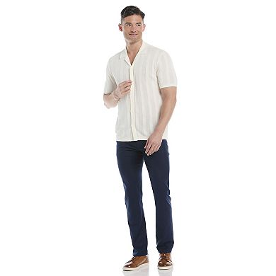 Men's Cubavera Short Sleeve Mesh Stripe Button Up Collared Sweater