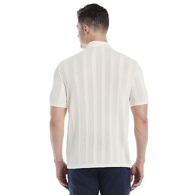 Men's Cubavera Short Sleeve Mesh Stripe Button Up Collared Sweater