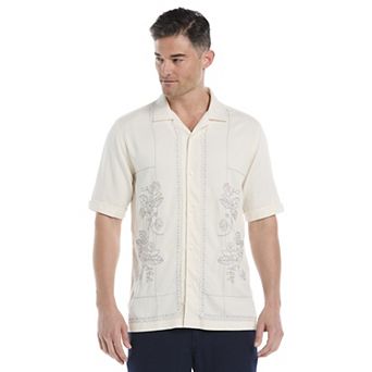 Men's Cubavera L-Shape Embroidery Woven Short Sleeve Button Up Shirt