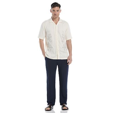 Men's Cubavera L-Shape Embroidery Woven Short Sleeve Button Up Shirt