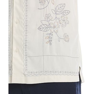 Men's Cubavera L-Shape Embroidery Woven Short Sleeve Button Up Shirt