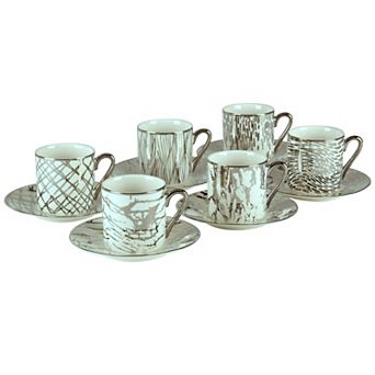 Certified International Matrix Silver 6 pc Espresso Cup & Saucer Set