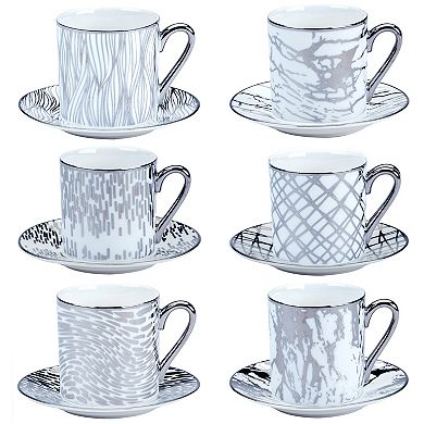 Certified International Matrix Silver 6-Piece Espresso Cup & Saucer Set