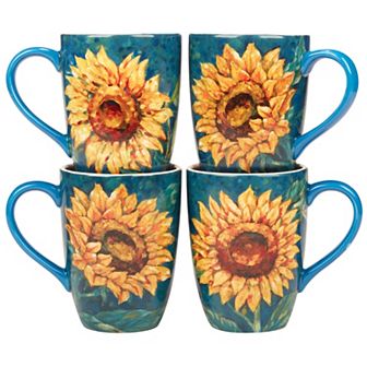Certified International Golden Sunflower 4 pc Mugs Set