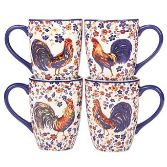 Certified International Morning Rooster 4 pc Mugs Set