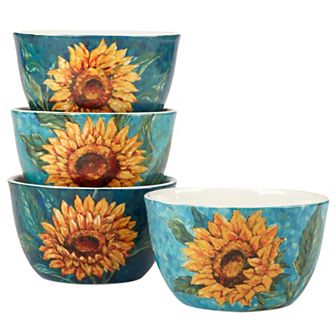 Certified International Golden Sunflowers 4 pc Ice Cream Bowls Set