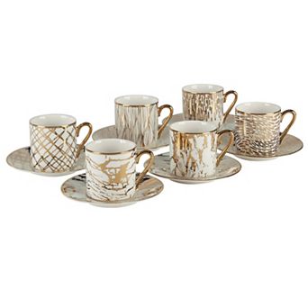 Certified International Matrix Gold Espresso Cup & Saucers 6 pc Set