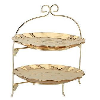 Certified International Gold Finish Two-Tier Serving Tray