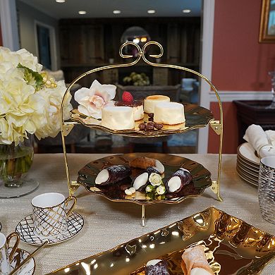 Certified International Gold Finish Two-Tier Serving Tray