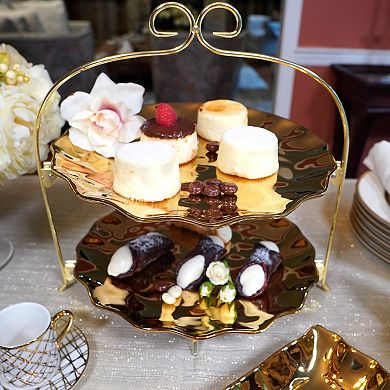 Certified International Gold Finish Two-Tier Serving Tray
