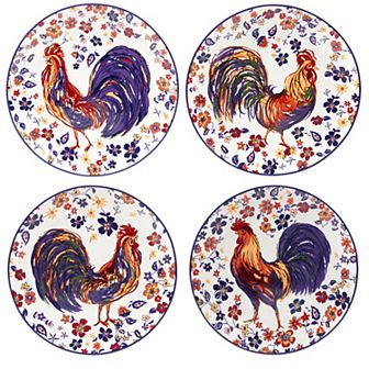 Certified International Morning Rooster 4 pc Dinner Plate Set