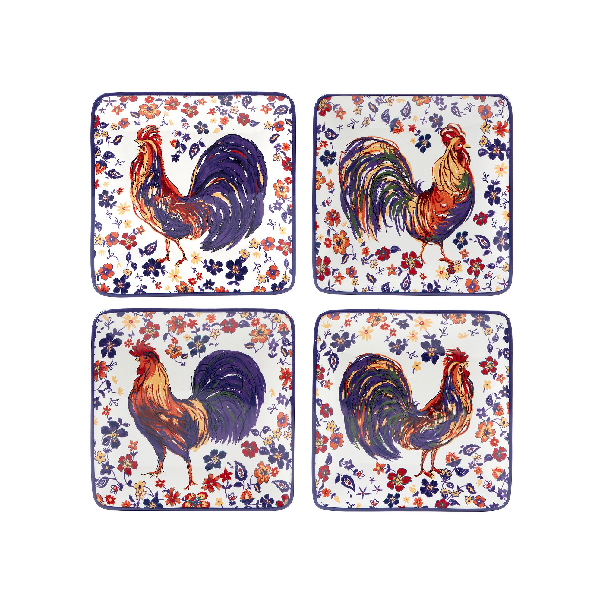 Certified International Morning Rooster Canape Plates 4-piece Set, Multi