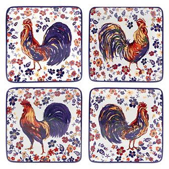 Certified International Morning Rooster Canape Plates 4 pc Set