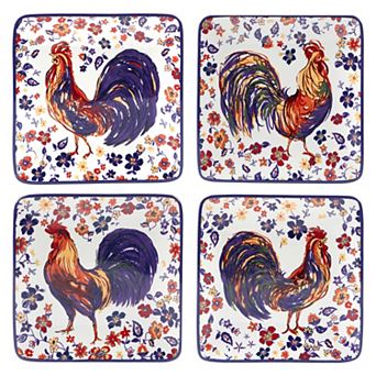 Certified International Morning Rooster Canape Plates 4 pc Set