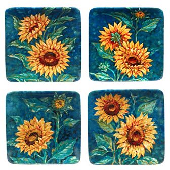 Certified International Golden Sunflowers 4 pc Canape Plate Set
