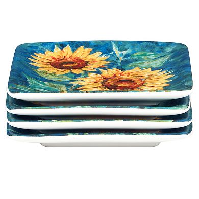 Certified International Golden Sunflowers 4-Piece Canape Plate Set