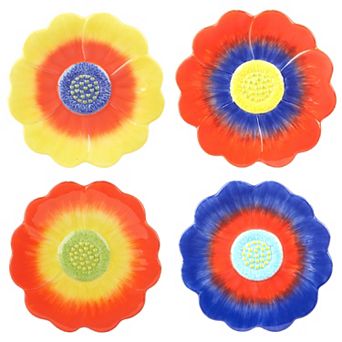 Certified International Poppy 3D Flower Dessert Plates 4 pc Set