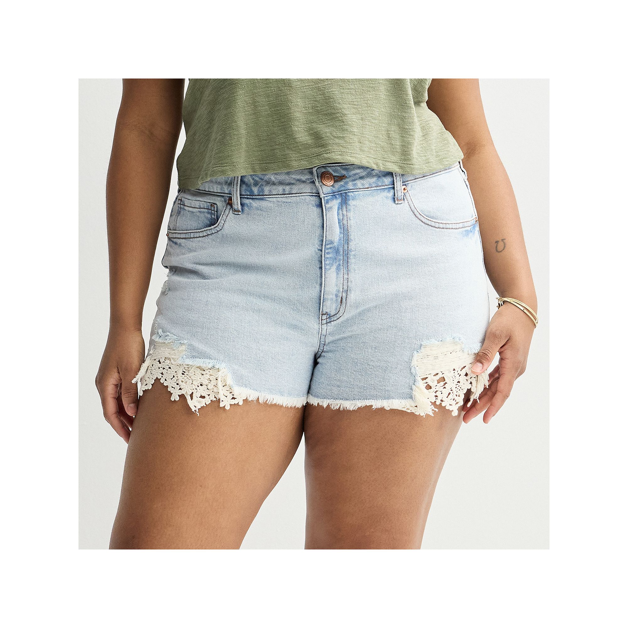 Juniors Plus Size SO® High-Rise Crochet Jean Shorts, Girls, Size: 22, Li