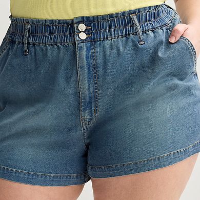 Juniors' Plus Size SO® High-Rise Paperbag Jean Shorts