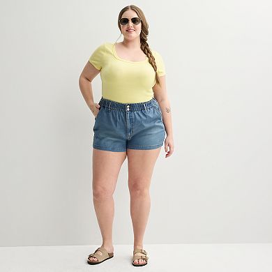 Juniors' Plus Size SO® High-Rise Paperbag Jean Shorts