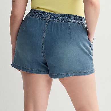 Juniors' Plus Size SO® High-Rise Paperbag Jean Shorts